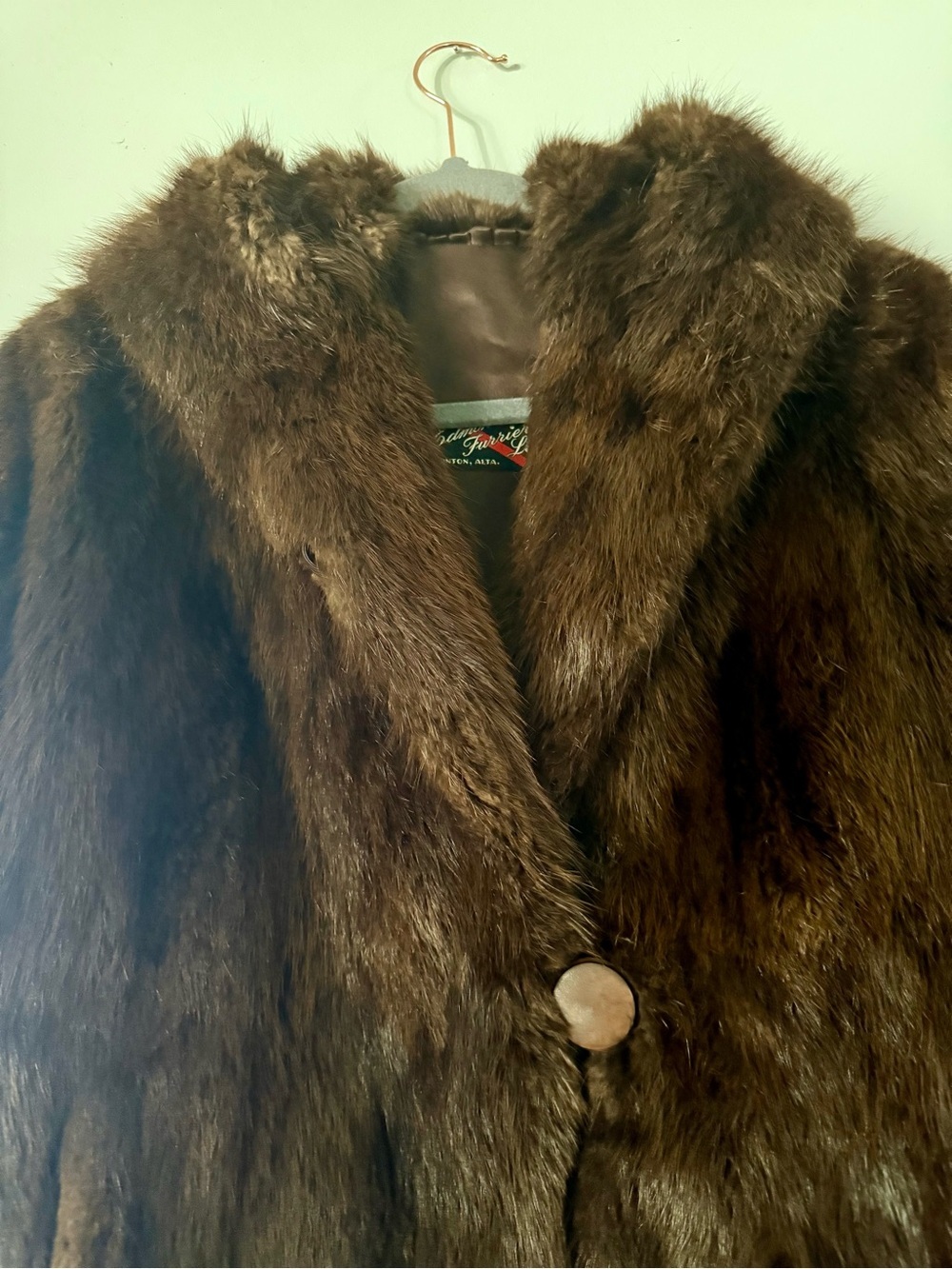 Vintage 1950s Edmonton Furriers Genuine Mink Fur Jacket Brown Stroller Coat L/XL - Picture 2 of 8